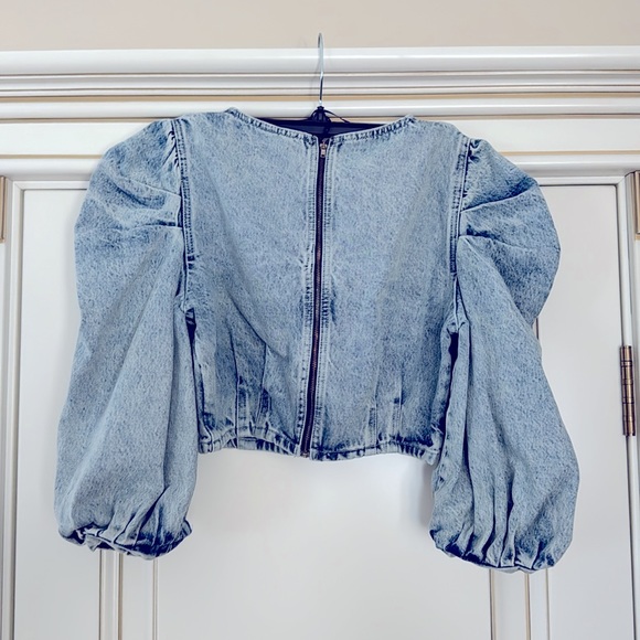 Zara Balloon Sleeve Denim Top Size M - Picture 7 of 7